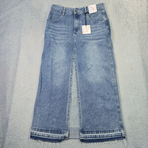 Happily Grey Maxi Denim Skirt‎ Juniors 7 Blue Long Front Slit Frayed Hem New